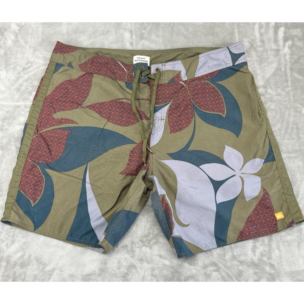 Quiksilver Waterman Collection Board Short Men 40 Green Floral Pocket Drawstring